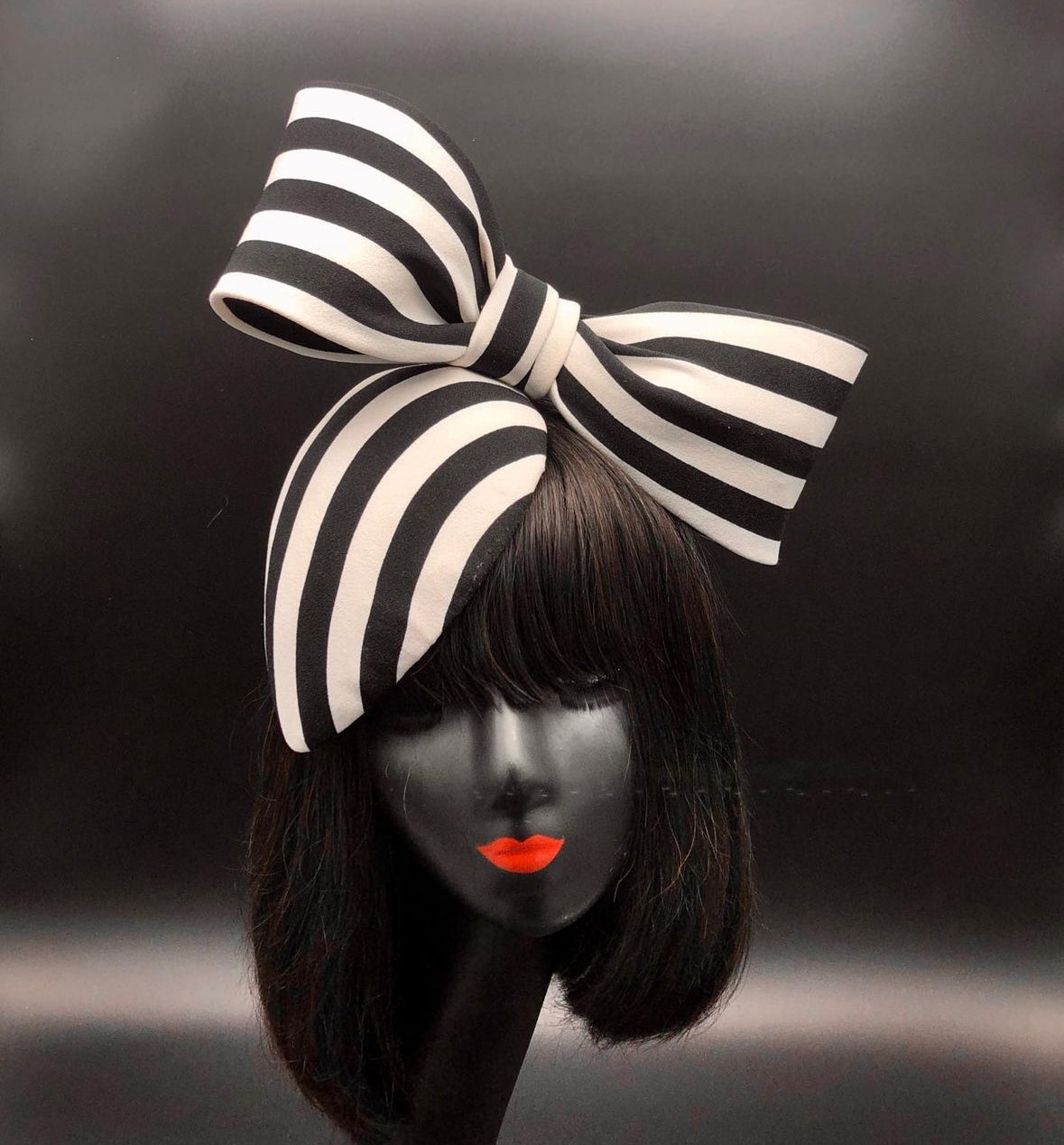 Flo Bow Hat (White and Black Stripes)