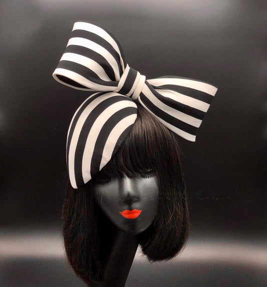 Flo Bow Hat (White and Black Stripes)